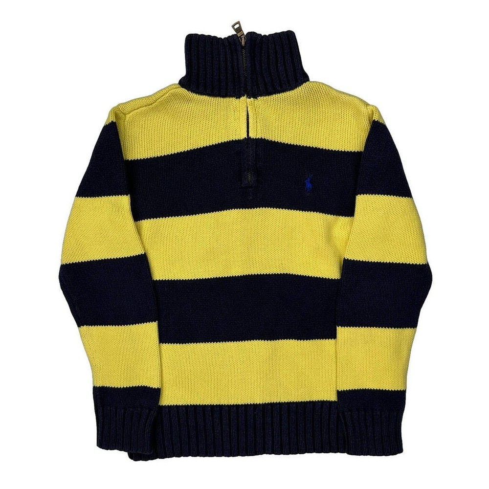 Age 8 Polo By Ralph Lauren Striped 1/4 Zip - Small Navy Cotton