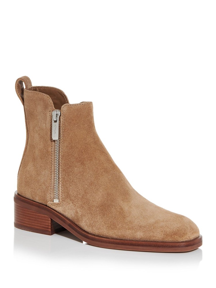 PHILLIP LIN Womens Beige Alexa Square Toe Stacked Heel Leather Booties 36