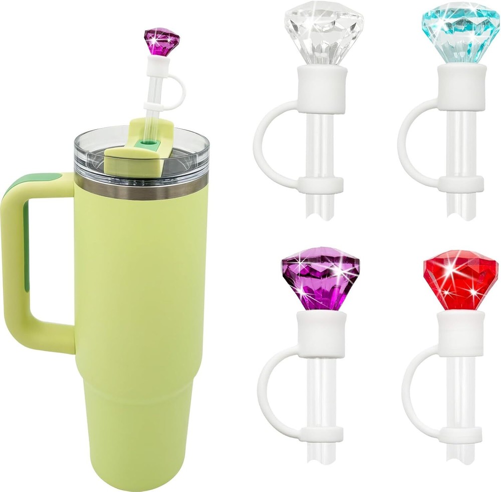 4PCS Acrylic Diamond Straw Covers � Toppers for Stanley Cup 30/40 OZ, 4 Colors