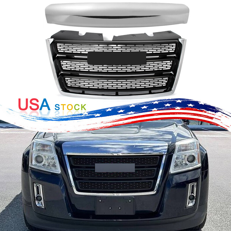 Fit For 2010-2015 GMC Terrain Front Bumper Grille Hood Molding Trim Chrome+Black