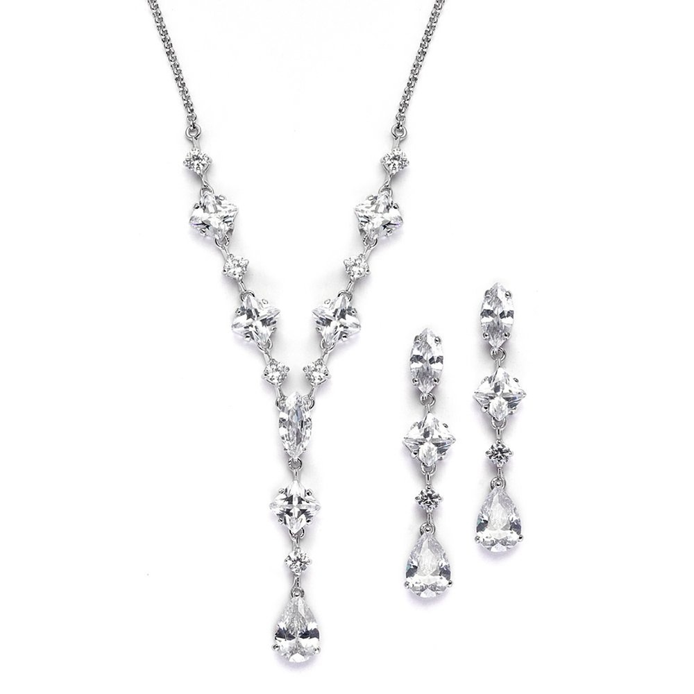 Mariell Cubic Zirconia Necklace & Earrings Bridal Jewelry Set, CZ Crystal Sta...
