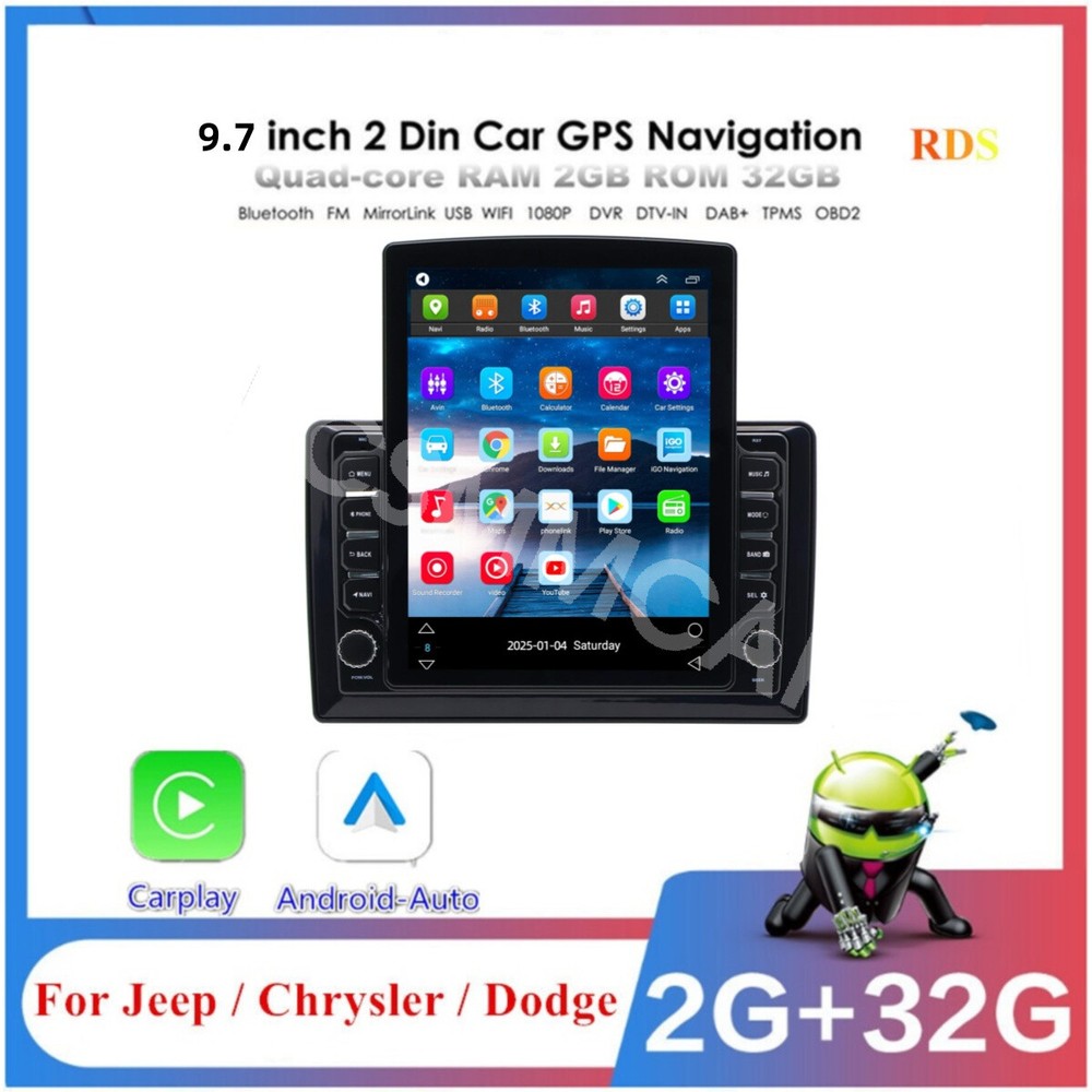 9.7in Android 13 Car Stereo GPS Navigation FM Radio for Jeep Wrangler Dodge