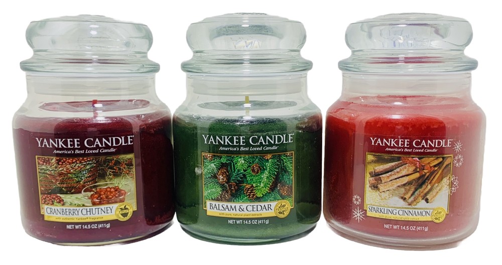 HOLIDAY YANKEE CANDLES LOT of 3 Cranberry, Balsam Cedar, Cinnamon Christmas NEW