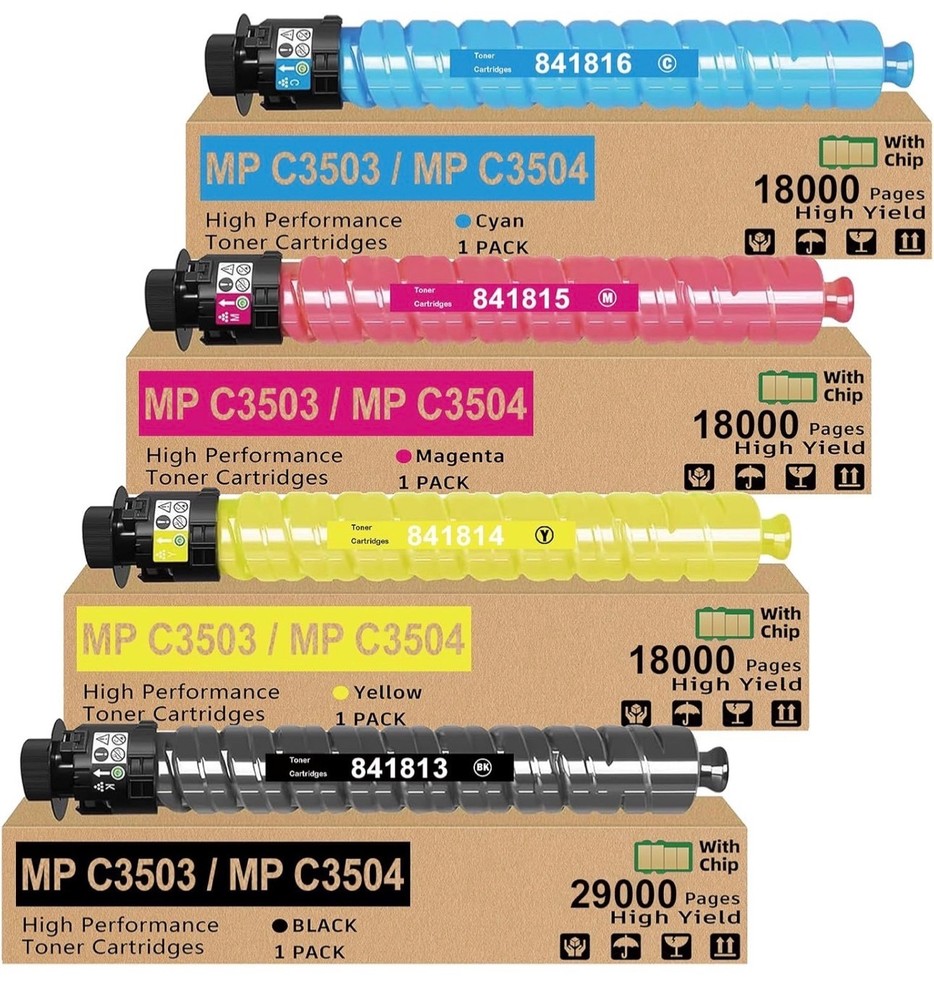 Toner Cartridge Ricoh MP C3003 C3004 C3503 C3504 Printer 4Pack BCMY 841813-16
