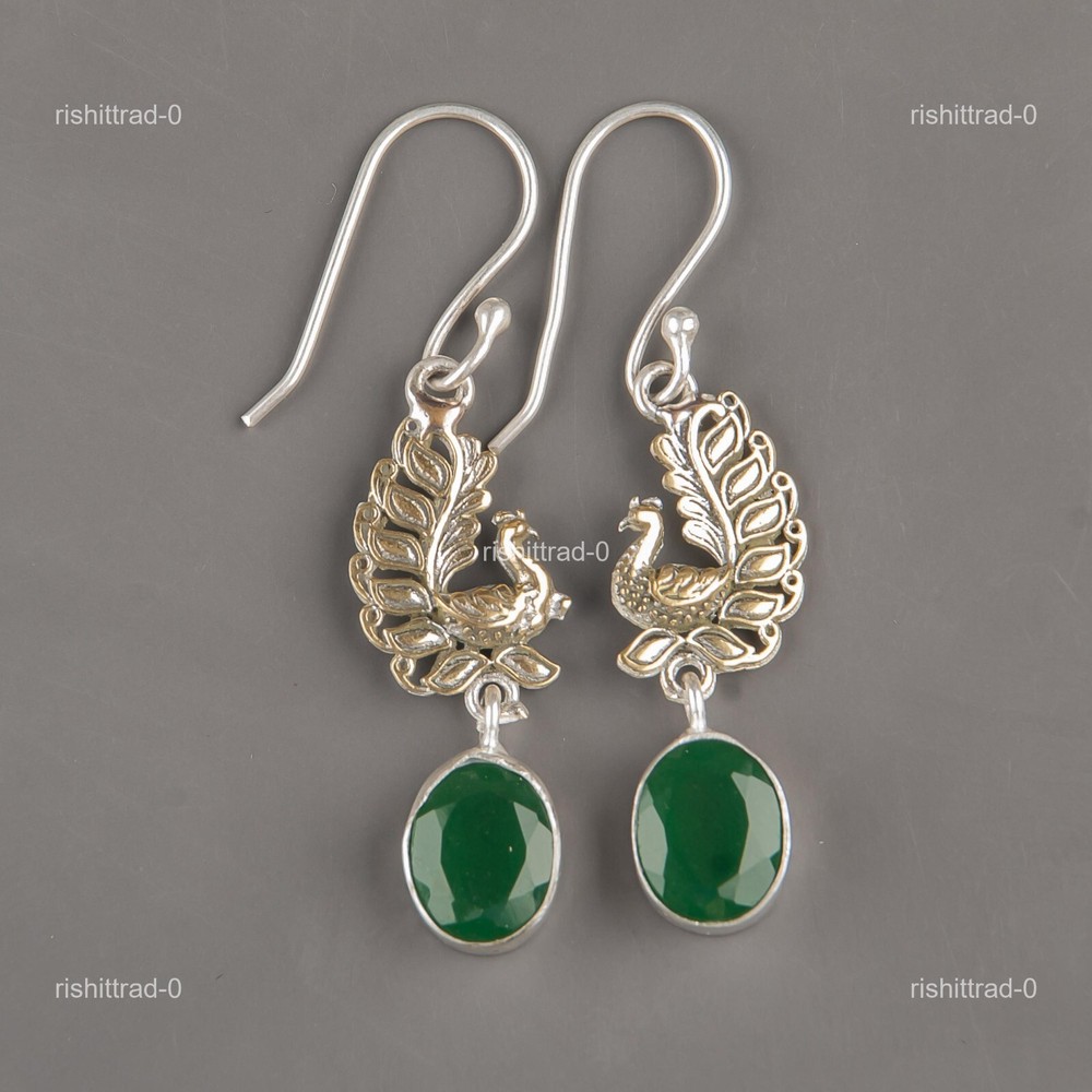 Cyber Monday Deal Green Onyx Stone 925 Sterling Silver Dangling Unique Earrings-image