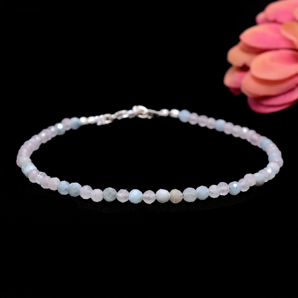 Morganite Minimalist Anklet-Natural Stone Dainty Anklet- Healing Crystal -25