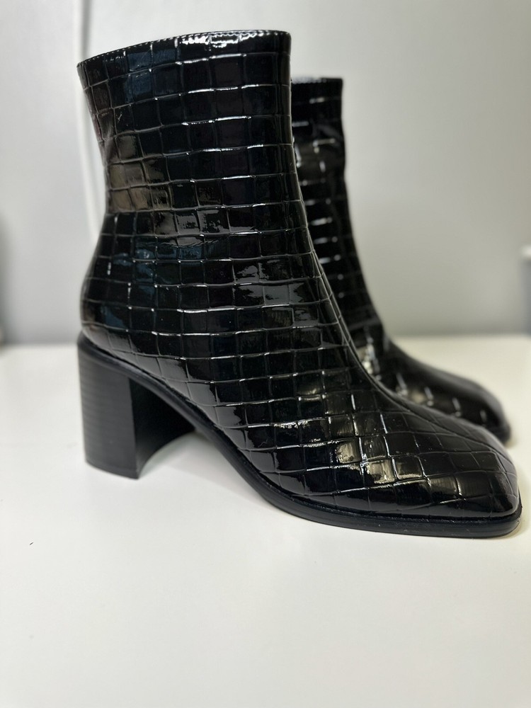 Croc Embossed Block Heel Ankle Boots for Women