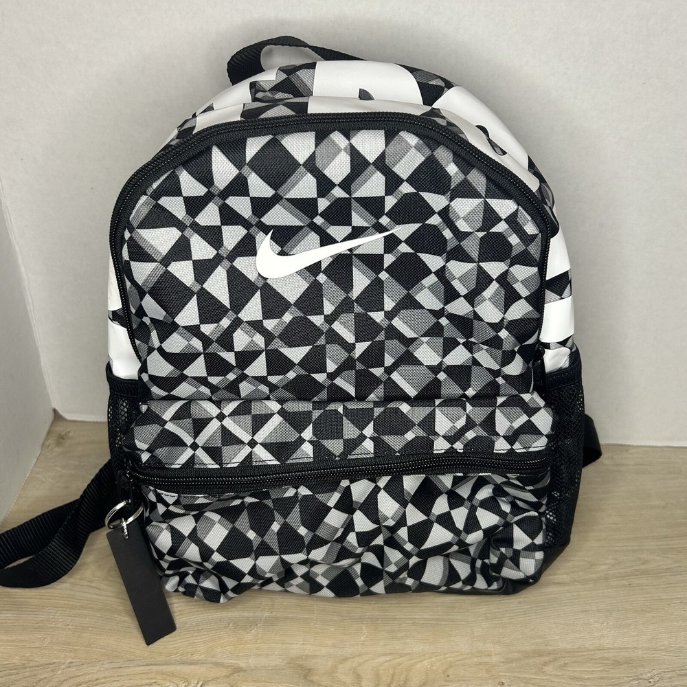 New Nike Brasilia JUST DO IT Mini Backpack Bag UNISEX Gym Black Gray Geometric