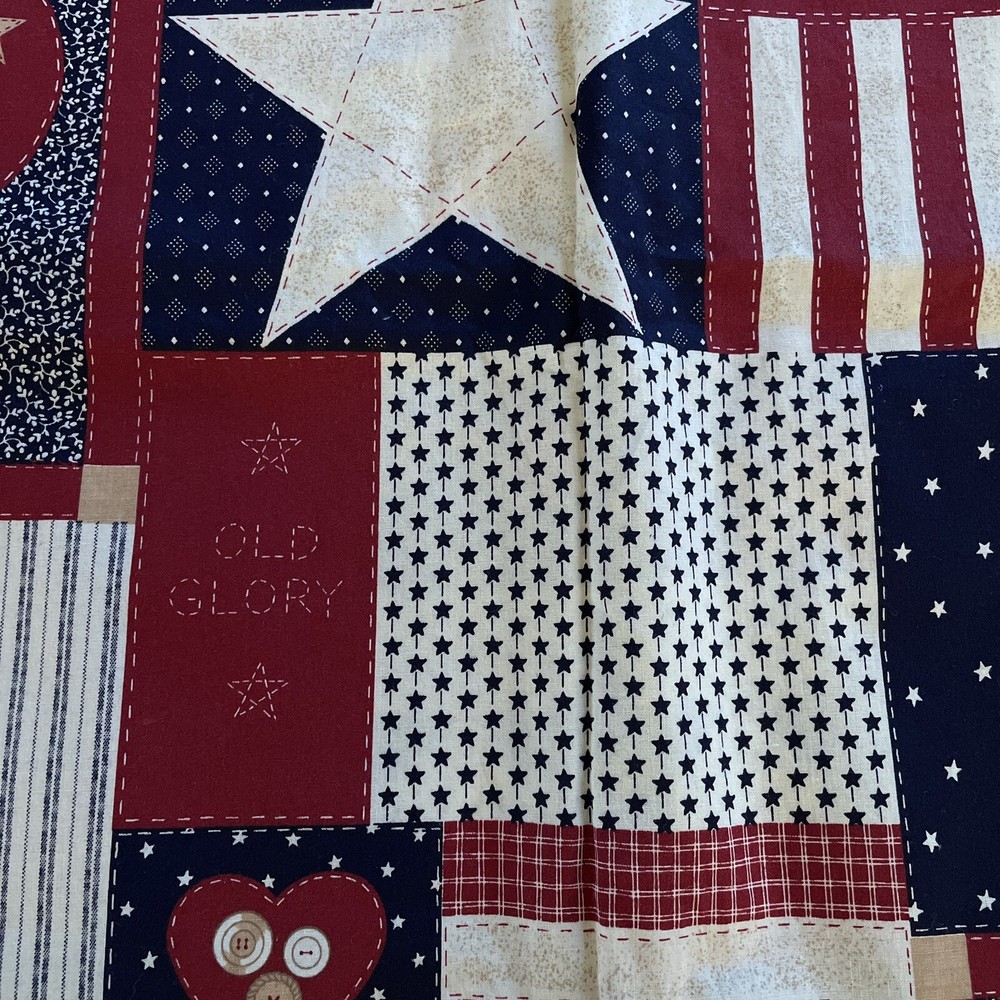 Country Americana Flag Stars Stripes Hearts Patchwork Fabric Traditions 1.5 Yard