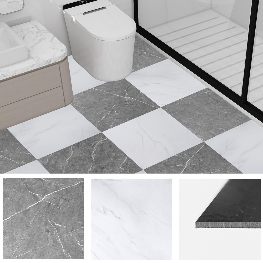 30-Pack 12x12 Inch Self-Adhesive Waterproof Vinyl Floor Tiles, Easy Peel and Stick Installation