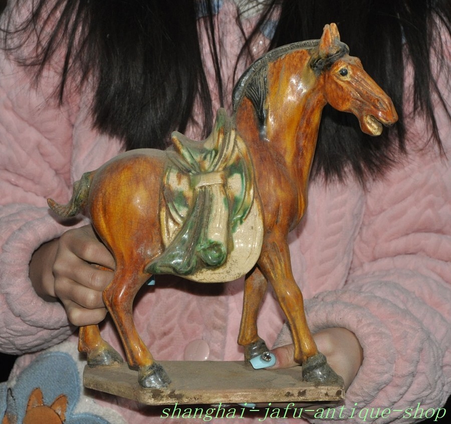 Antique Tang Dynasty Sancai Porcelain Wealth Horse Statue for Success and Prosperity