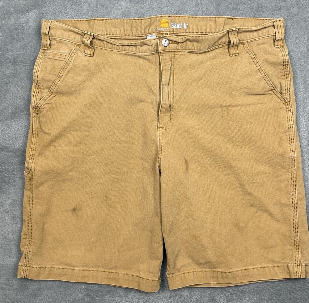 Carhartt Shorts Mens 42 Brown Canvas Relaxed Fit Stretch Distressed Work READ