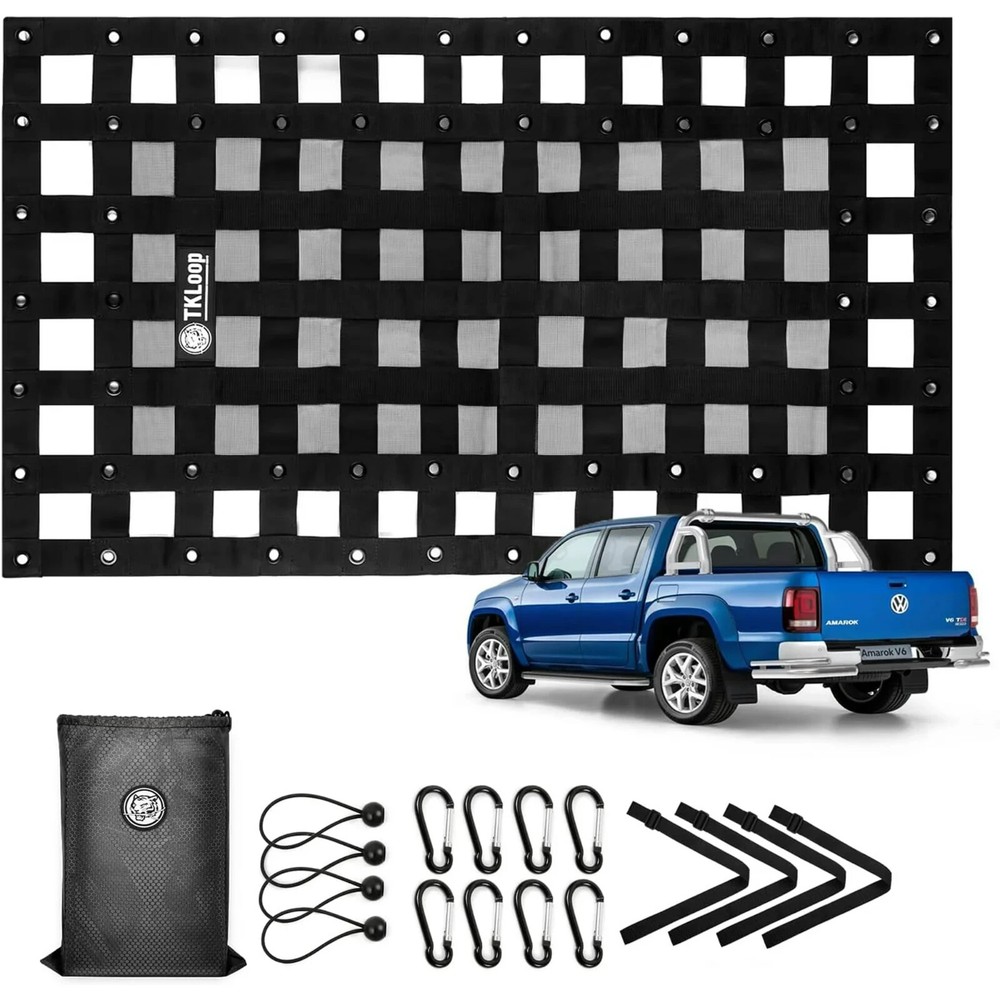 TKLoop Black Heavy Duty Pickup Truck Cargo 2.3' x 3.9' Cam Buckles Elastic Ropes