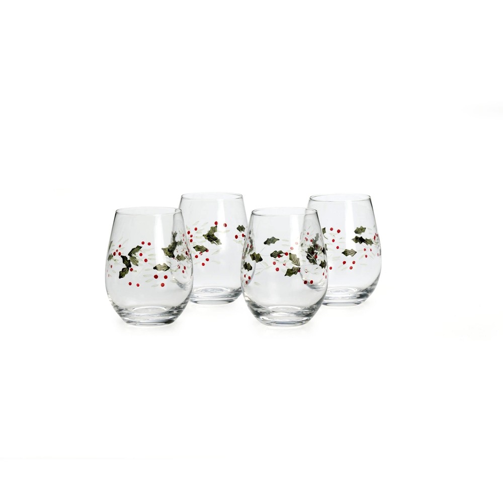 Set of 4 Winterberry Stemless Wine Glasses for Cozy Holidays