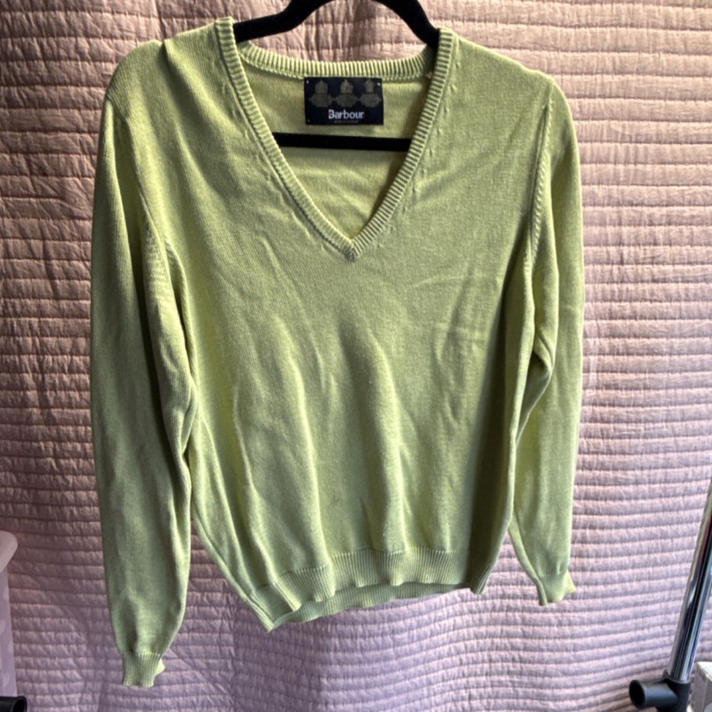 Barbour Light Green V-Neck Men's Knit Pullover Sweater Long Sleeve