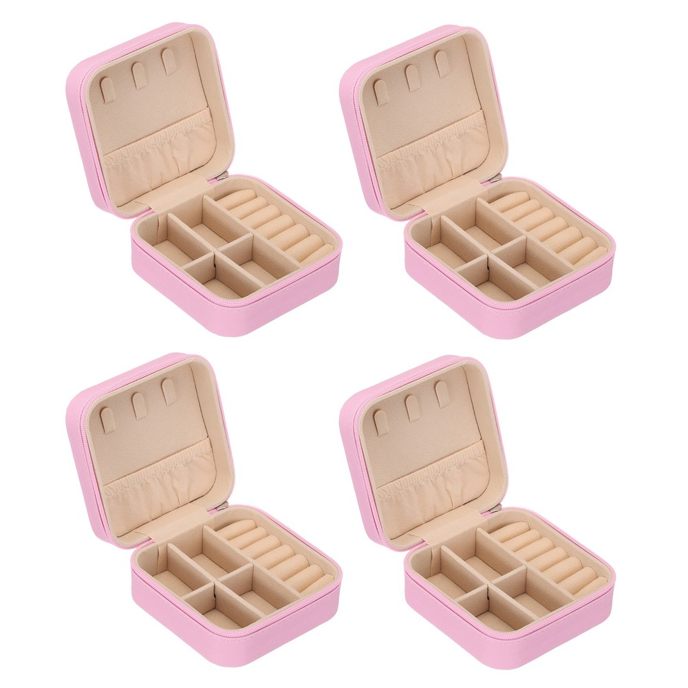 4pcs Pink Travel Jewelry Organizer Box for Earrings Necklaces