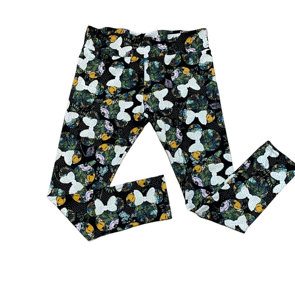 LuLaRoe Disney Minnie Mouse Tropical Print Green & Black Tall & Curvy Leggings