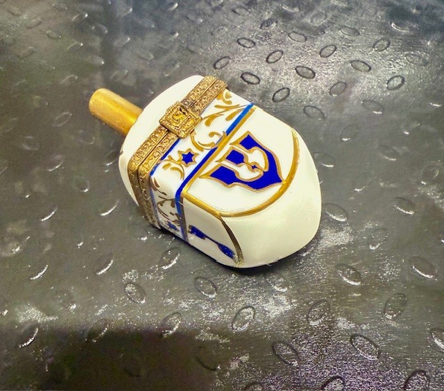 Vintage Rochard Limoges Hand-Painted Porcelain Dreidel with Hinged Lid Signed