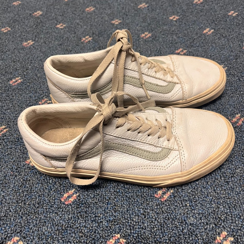 Vans Old Skool Womens 7 Mens 5.5 White Grey Casual Shoes Sneakers Skate Classic