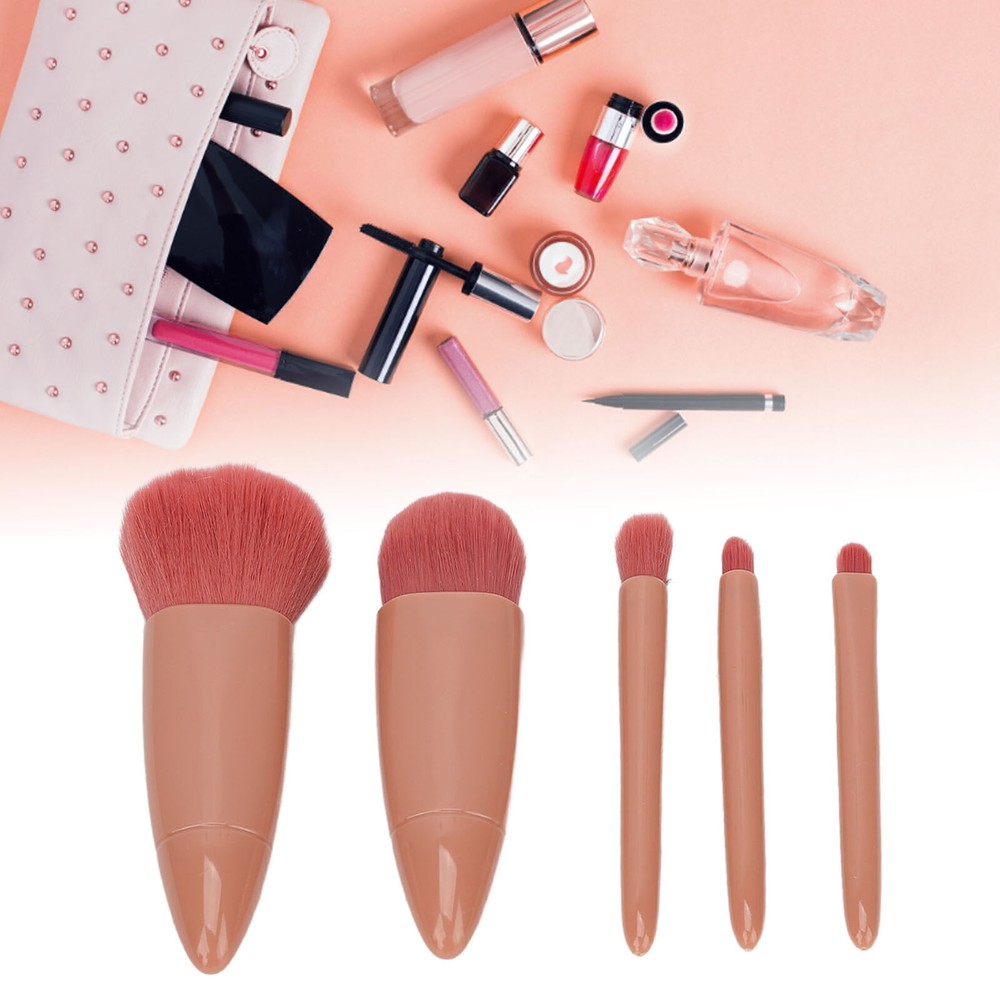 5pcs Portable Makeup Brush Set for Eyeshadow & Loose Powder with Mirror