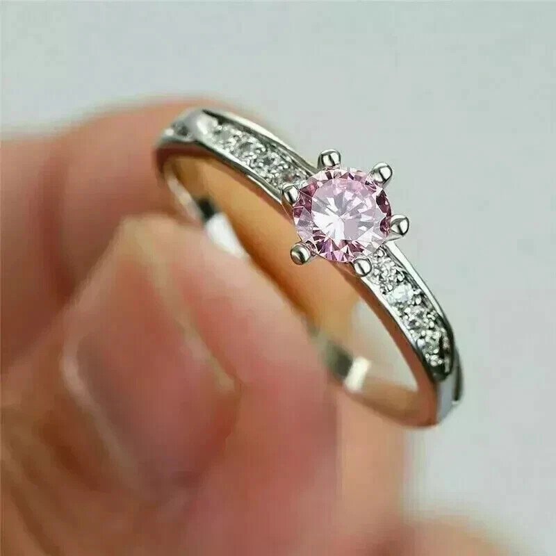 1.50CT Lab-Created Pink Sapphire Round Cut Engagement Ring in 14K White Gold