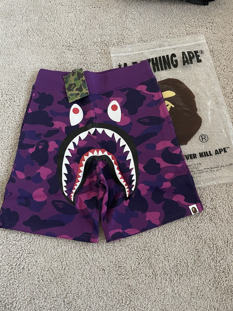 BAPE Big ABC Camo Shark Sweat Shorts Purple - Size Small - SS21 - A Bathing Ape