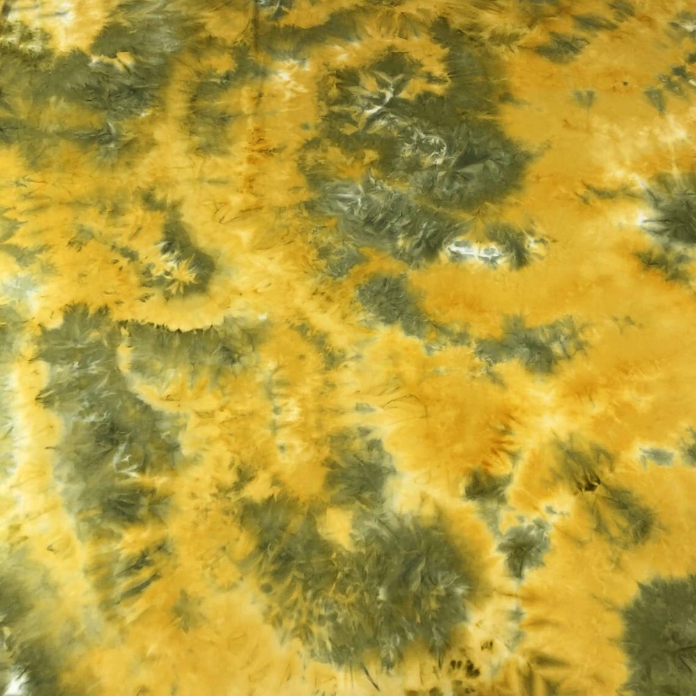Stretch Polyester DTY Tie Dye Fabric for DIY Projects in Moss Gold