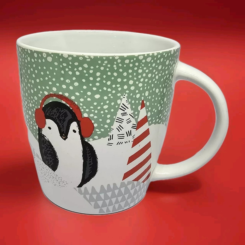 Starbucks 12 Oz Holiday Penguin Mug With Red Earmuffs