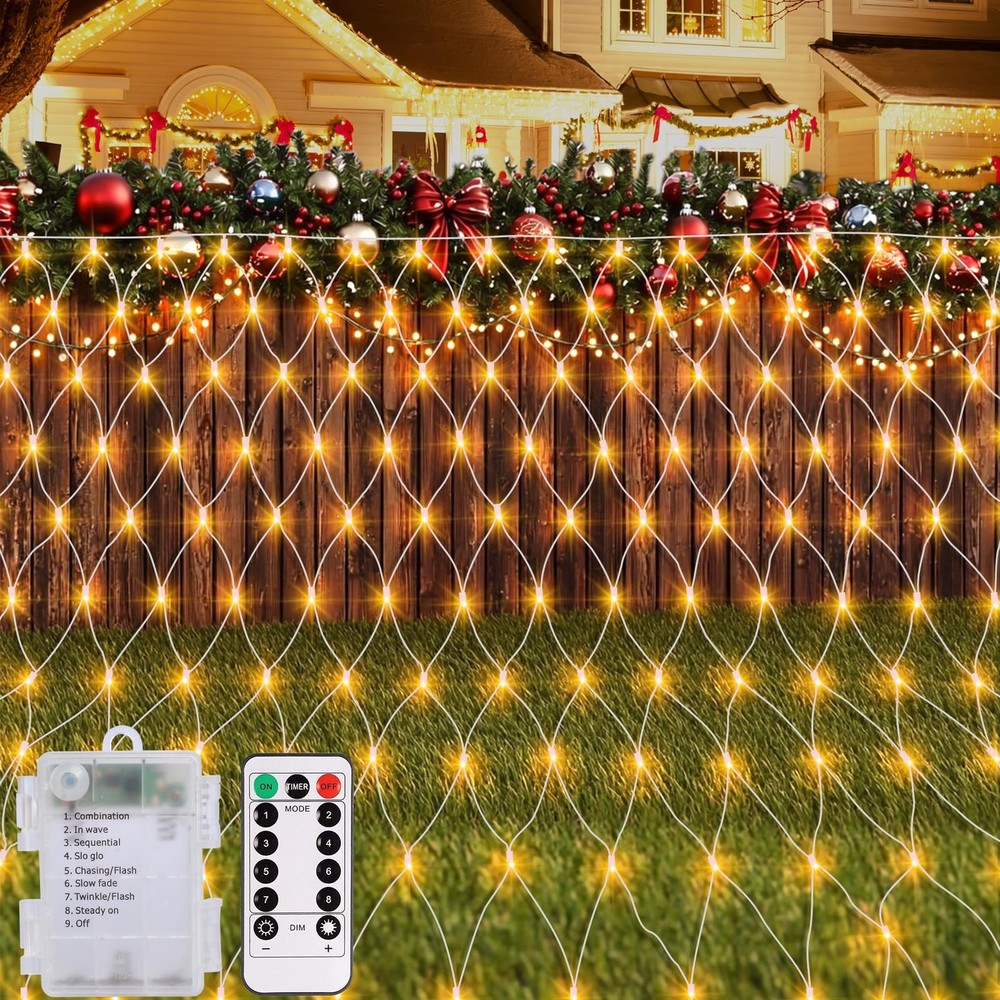 100 LED Battery-Powered Net Lights with Remote Timer & 8 Modes