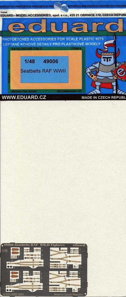 Eduard 49006 RAF WWII Seatbelts 1/48 Scale Color Photoetch Detail Set