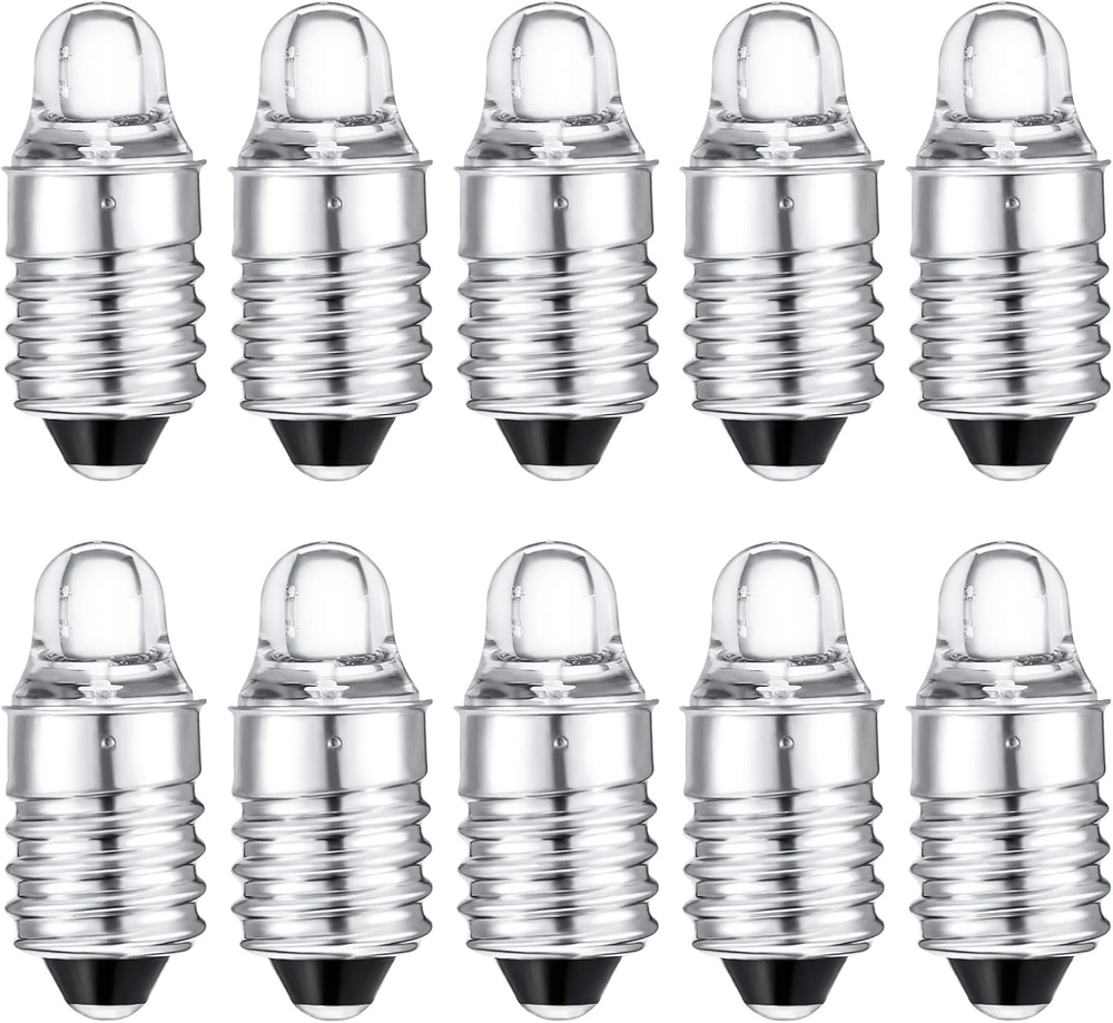 10Pcs E10 LED Bulbs 3V Mini Flashlight Replacement Miniature Lamps Ideal for Camping Decor and More