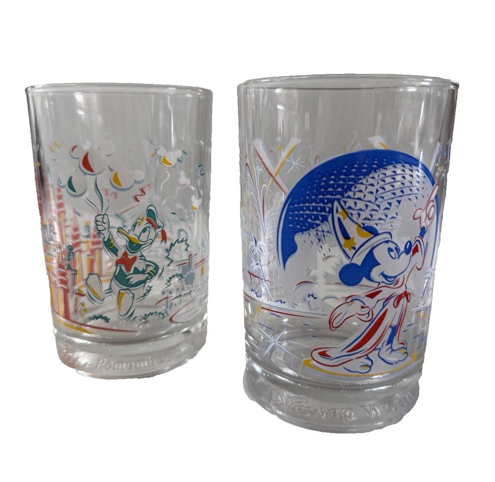1996 Disney World 25th Anniversary McDonald's Mickey & Donald Glasses Set of 2