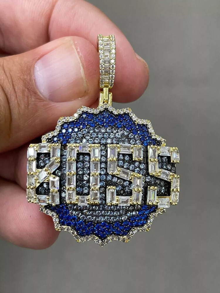 14K Yellow Gold Plated 3Ct Round Cut Lab Created Sapphire Boss Men's Pendant