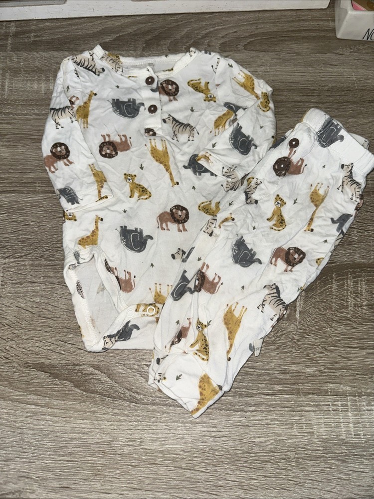 Milk Berry 2 Pc Safari Animal Bamboo Outfit Size 0 To 3 Months