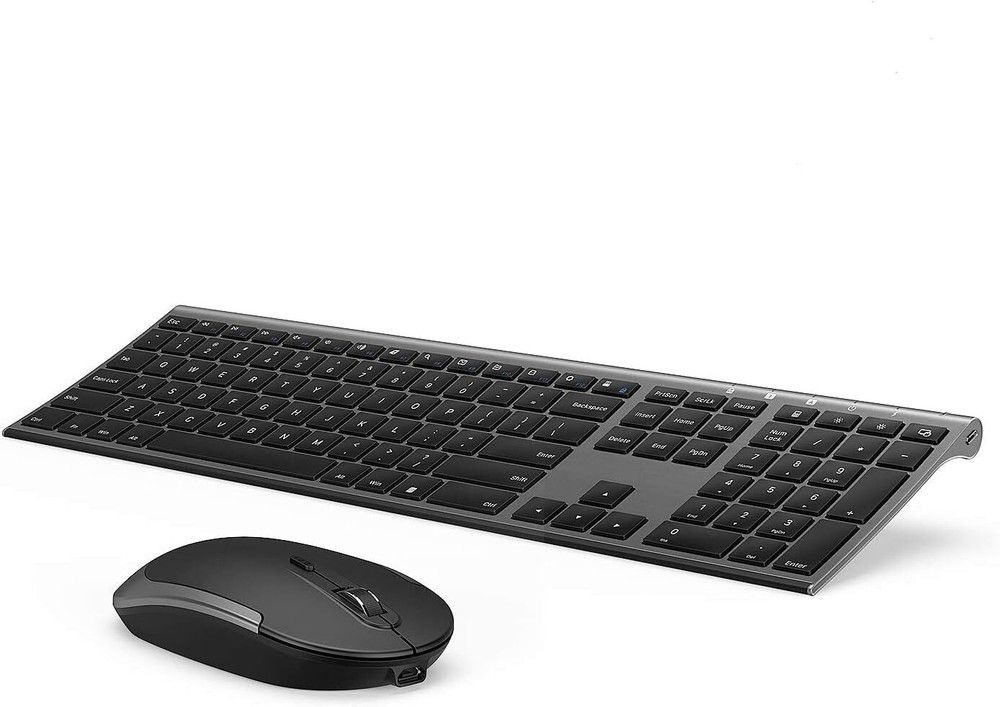 Rechargeable Wireless Keyboard and Mouse Set with Quiet Full-Size Design