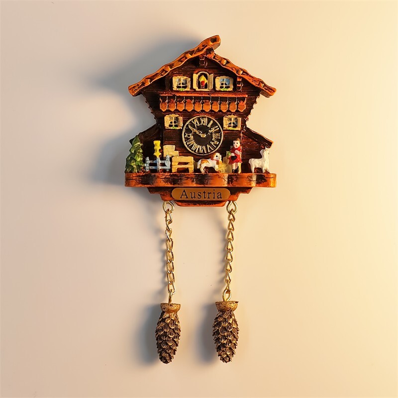 Austrian Folk House Cuckoo Clock 3D Resin Fridge Magnet Souvenir Craft