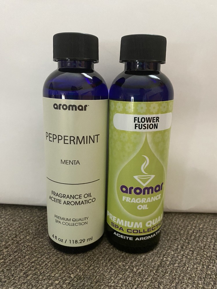 2 Bottles Aromar, Flower Fusion & Peppermint Fragrance Oil 4 fl oz Each New