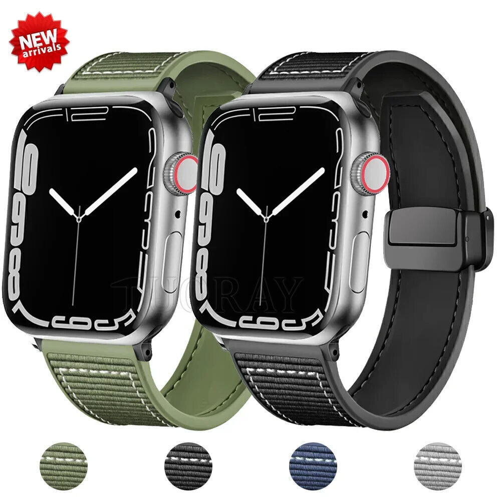 For Apple Watch Ultra 2 9 8 7 6 5 4 SE Magnetic Buckle Silicone Nylon Band Strap