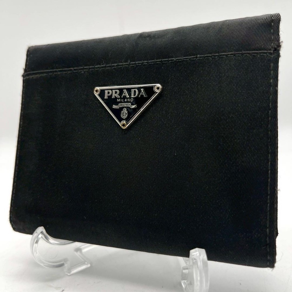 PRADA Black Nylon Folding Wallet with Triangle Logo Plate