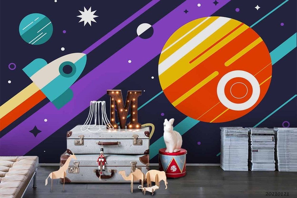 3D Space Rocket Planet Illustration Wall Murals Wallpaper Murals Wall Sticker