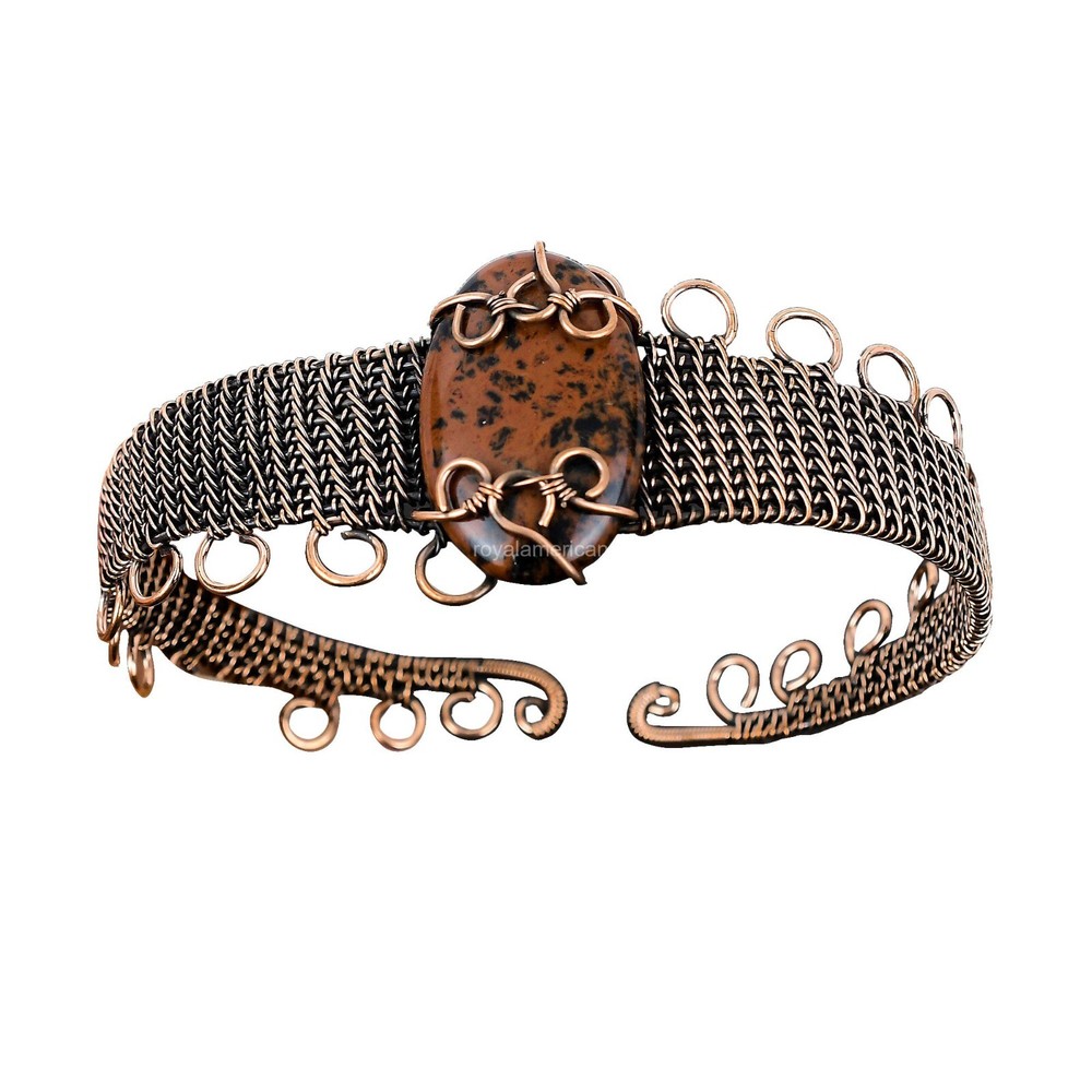 Natural Mahogany Obsidian Copper Art Deco Cuff for Mother's Day-image