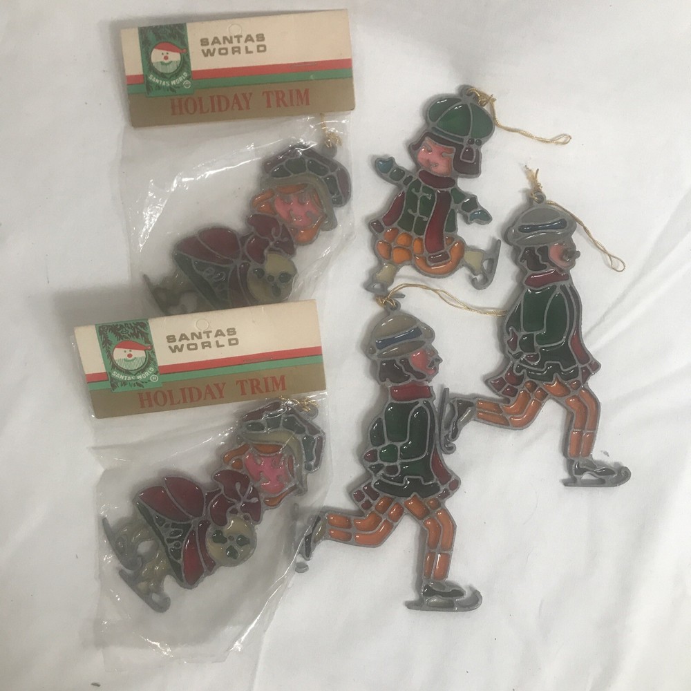Kurt Adler Stained Glass Christmas Ornaments Vintage Santas World Skating (5)