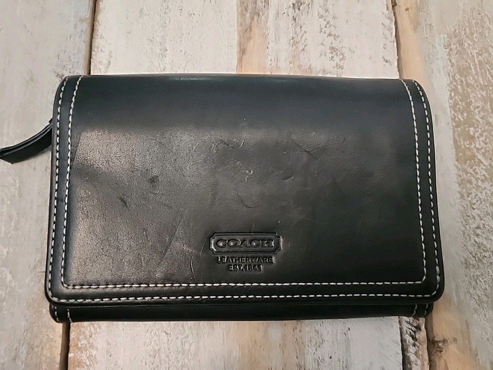Coach Dark Black Leather Wallet 4x5.5 Inches