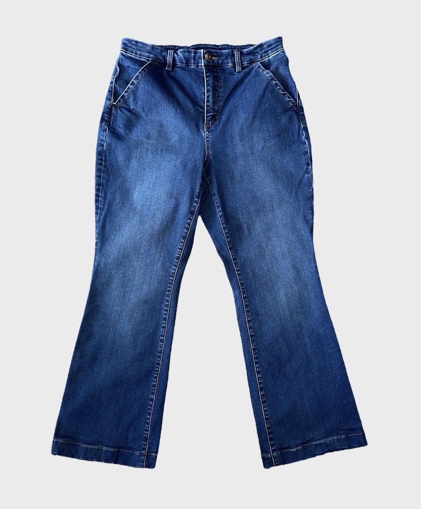 Duluth Trading Co Womens 10x31 Wide Leg Trouser Stretch Jeans Extra Back Pocket