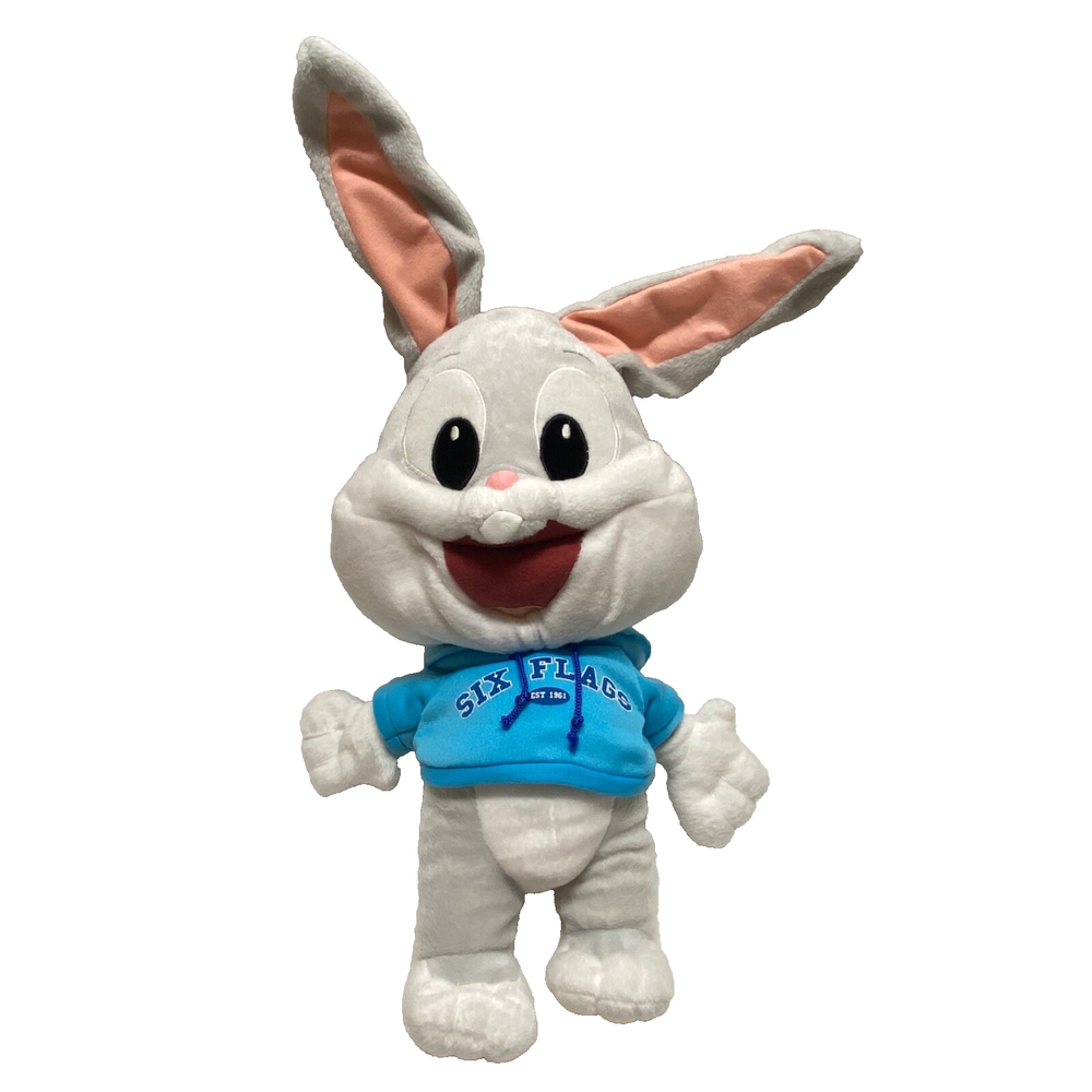 Looney Tunes Bugs Bunny 24 Inch Six Flags Plush Stuffed Animal Hoodie Excellent Condition