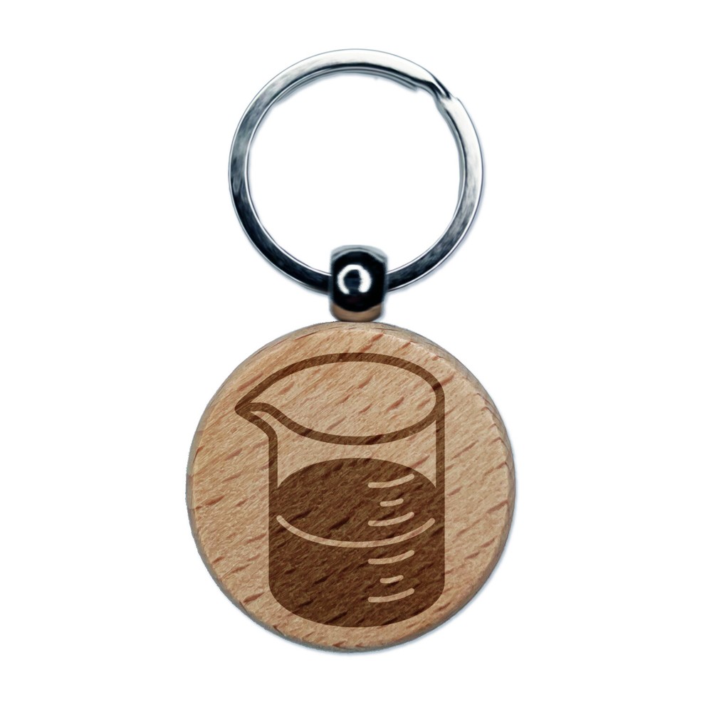 Engraved Wood Keychain with Glass Beaker Chemistry Science Charm  