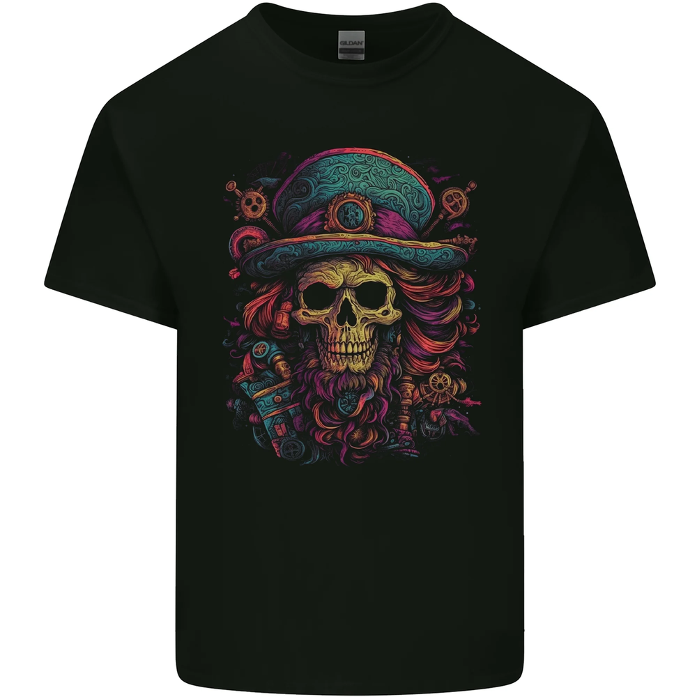Psychedelic Pirate Skull LSD Trippy Demonic Mens Cotton T-Shirt Tee Top