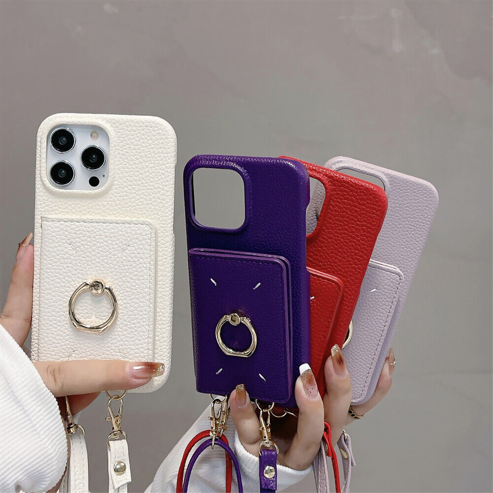 Leather Wallet Case with Card Holder for iPhone 15-11 Pro Max - Stylish Lanyard Design