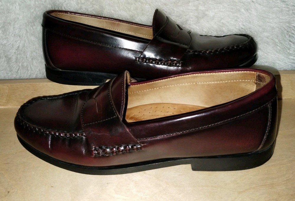 JOHNSTON & MURPHY Hayes Mens 10 M Burgundy Sheepskin Leather Penny Loafers