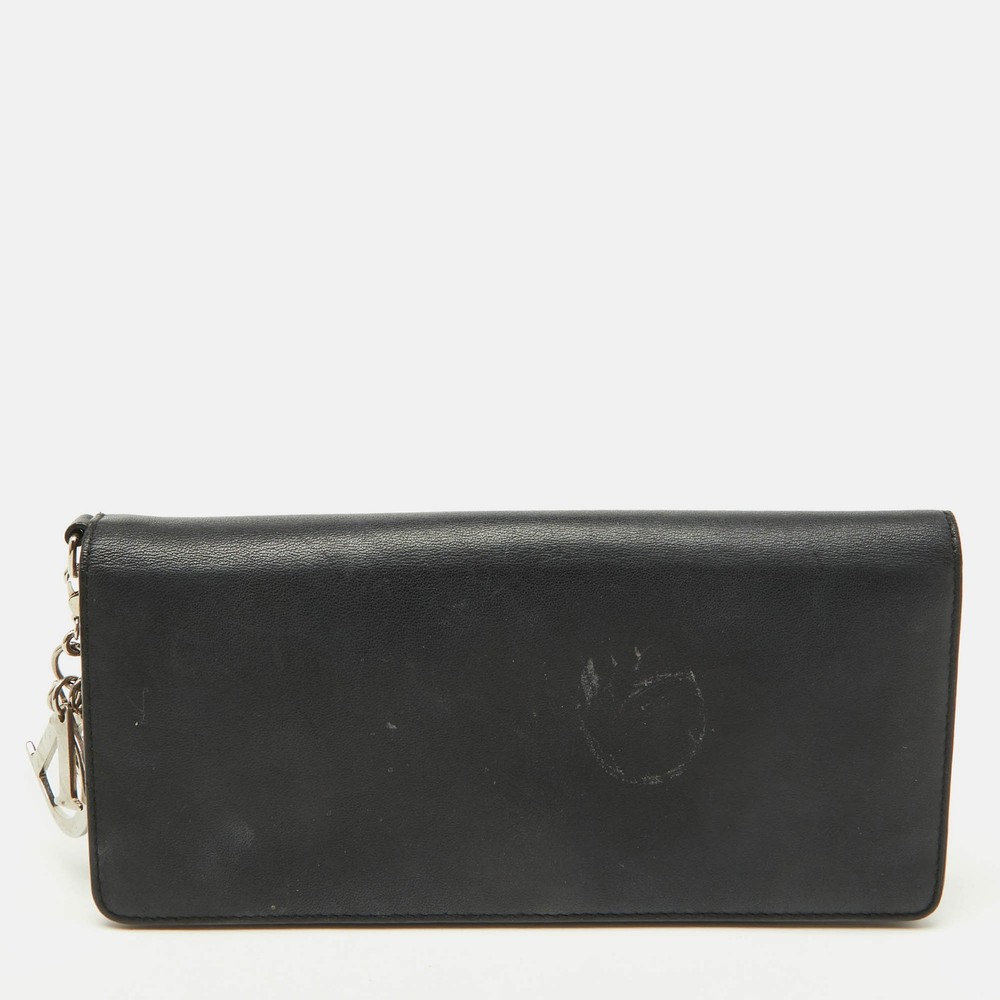 Dior Black Leather Diorissimo Long Wallet with Gold Accents  